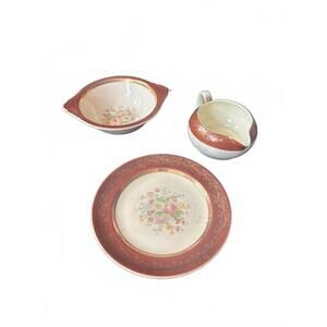 Vintage Floral Dinnerware Set with Plate, Bowl, and Creamer
